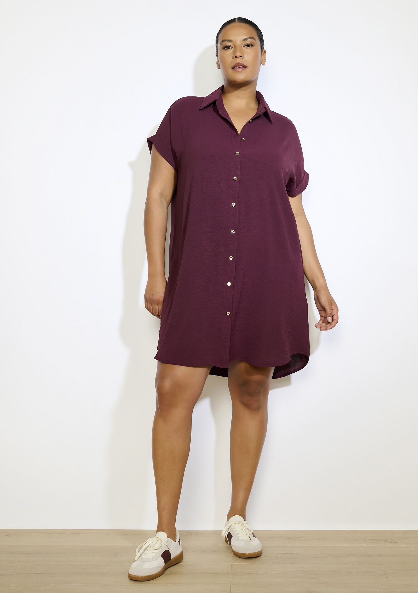 Korte overhemdjurk, Korte overhemdjurk - AUBERGINE - 08104244_1537