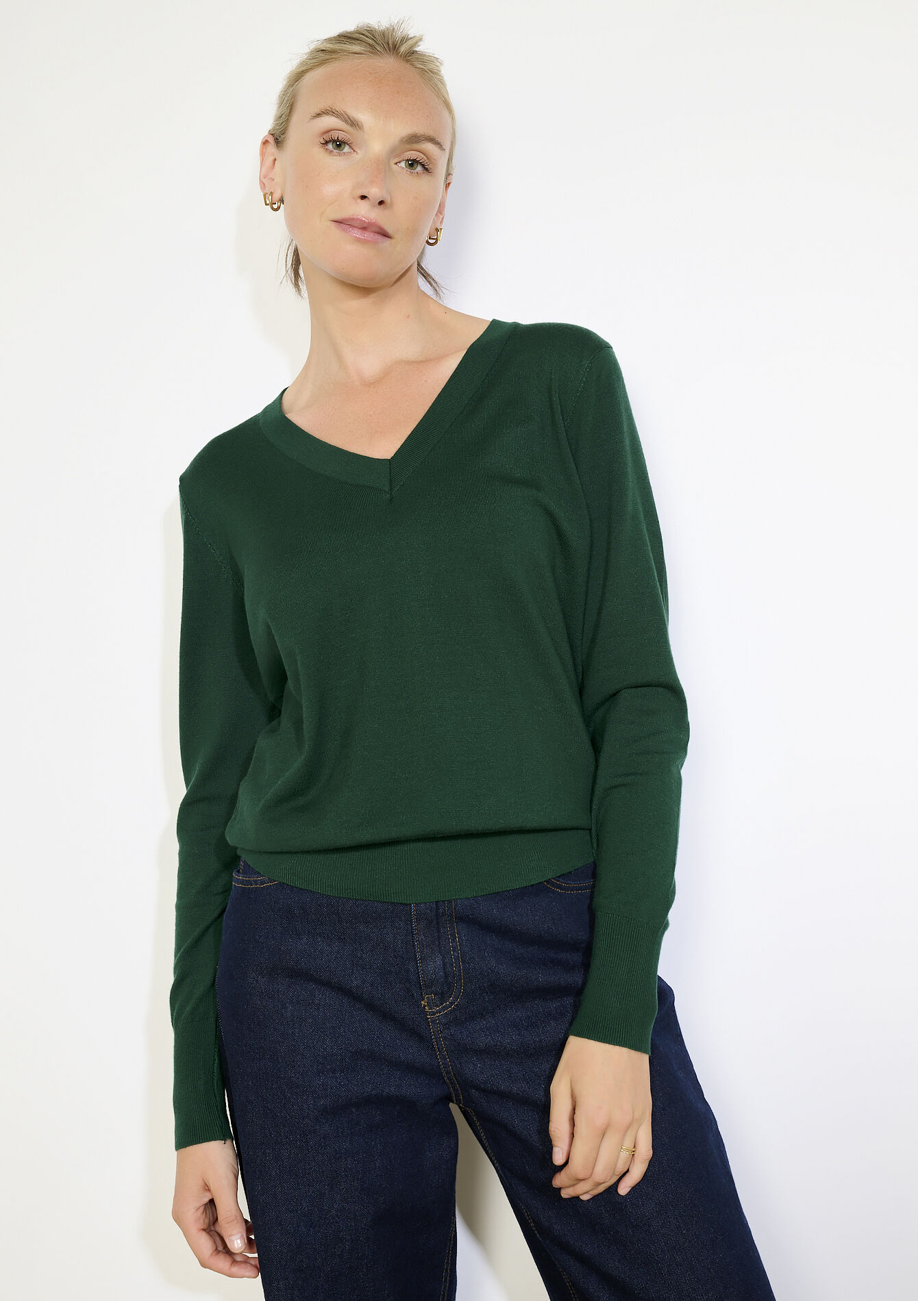 V-hals trui met knoopjes, V-hals trui met knoopjes - BOTTLE GREEN - 04006975_1778