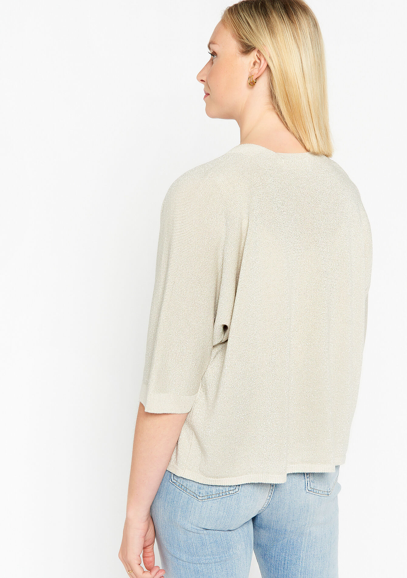 Short cardigan in macramé - CHAMPAGNE GLITTER - 04101059_537