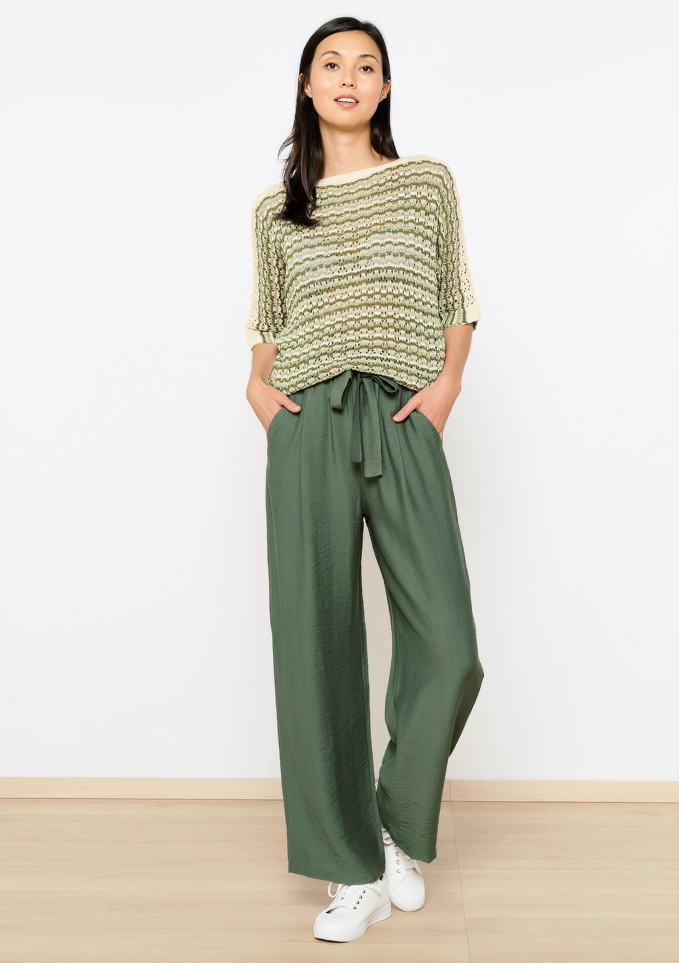 Wijde broek, Wijde broek - KHAKI MED - 06600889_4327