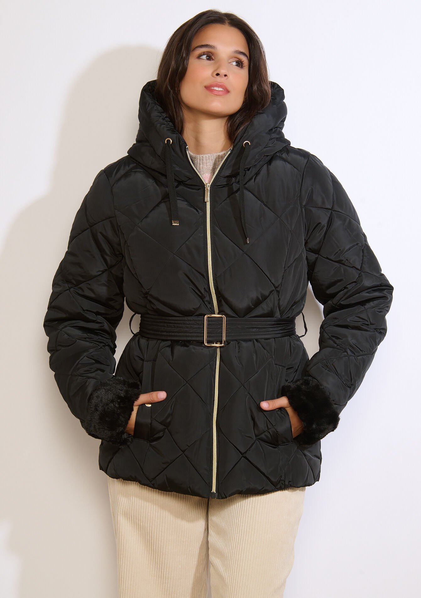 Doudoune ceinturée courte, Doudoune ceinturée courte - BLACK - 23000753_1119