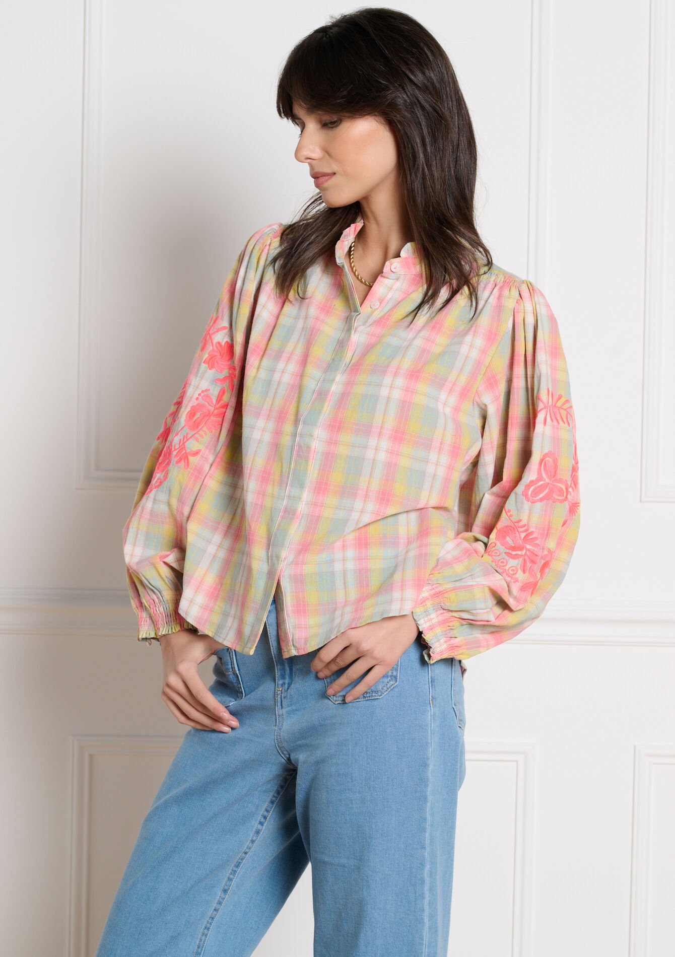 Luchtige blouse met ruitjes, Luchtige blouse met ruitjes - KHAKI MINT - 05703034_2542