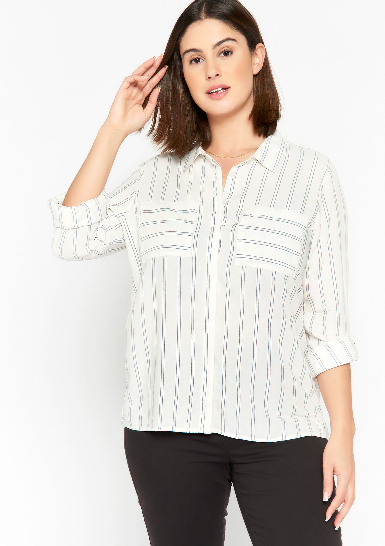 Striped shirt with lurex - NAVY BASIC - 05702101_2723