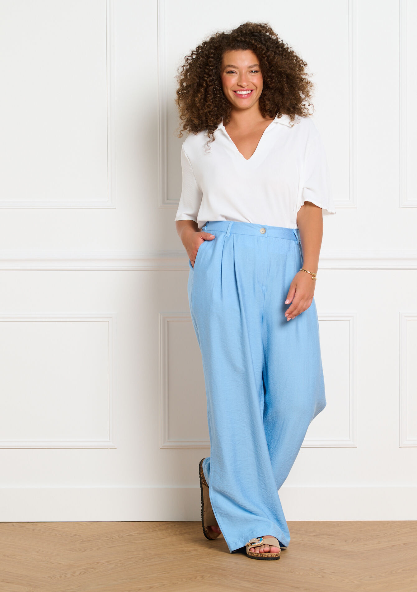 Wijde viscose broek, Wijde viscose broek - BLUE PASTEL - 06100820_3003