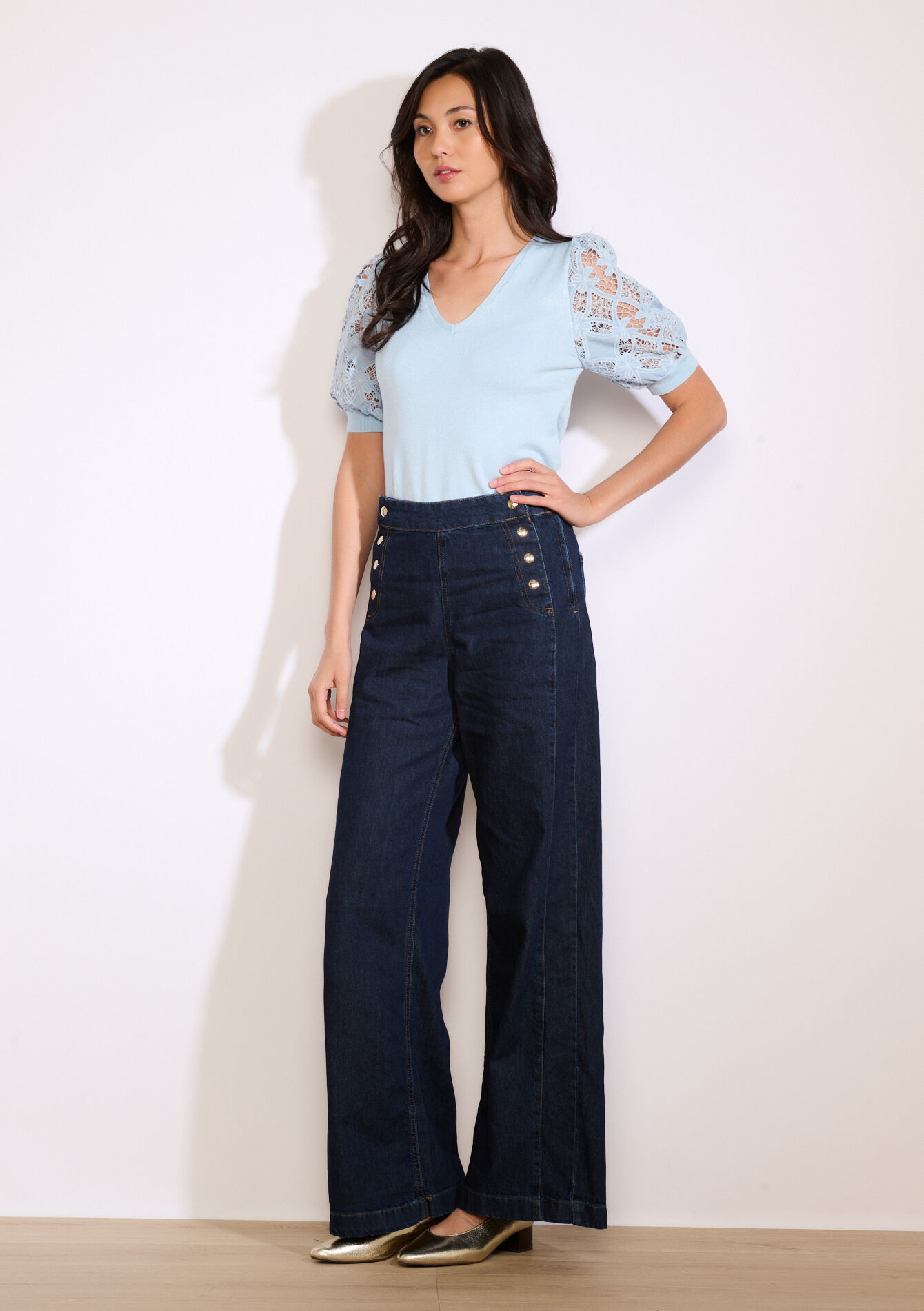 Trui met korte kanten mouwen, Trui met korte kanten mouwen - LIGHT BLUE - 04006987_1709