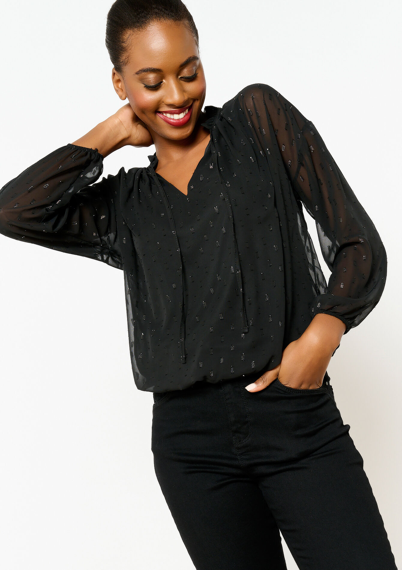 Blouse with voile, Blouse with voile - BLACK - 05702398_1119