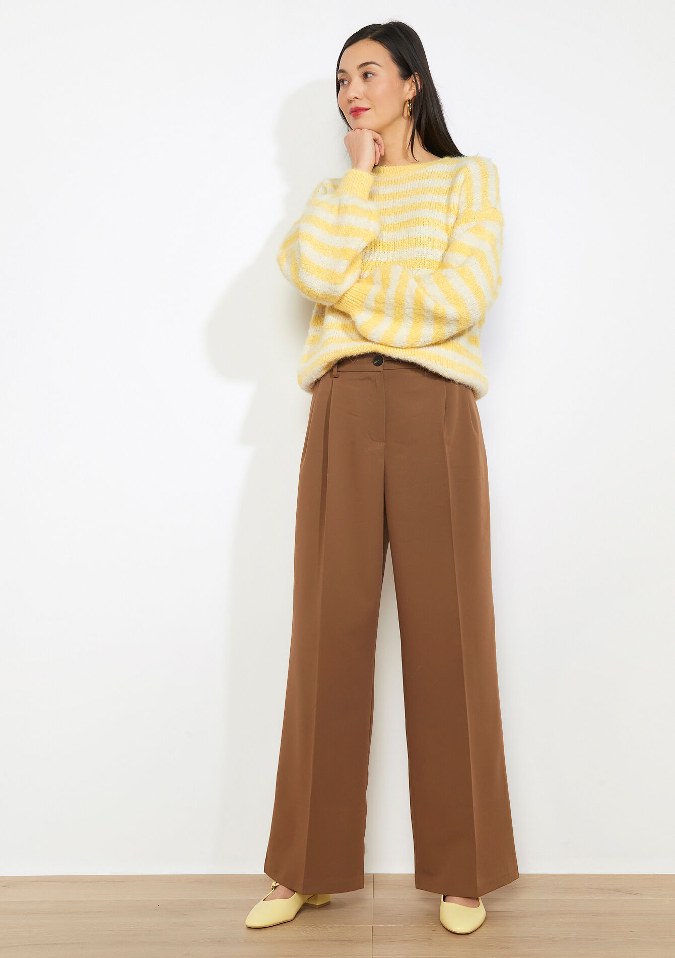 Plooitaille broek met XL fit - BROWN COFFEE - 06100790_3717