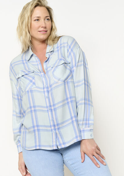 Checked shirt with lurex - BLUE PASTEL - 05702407_3003