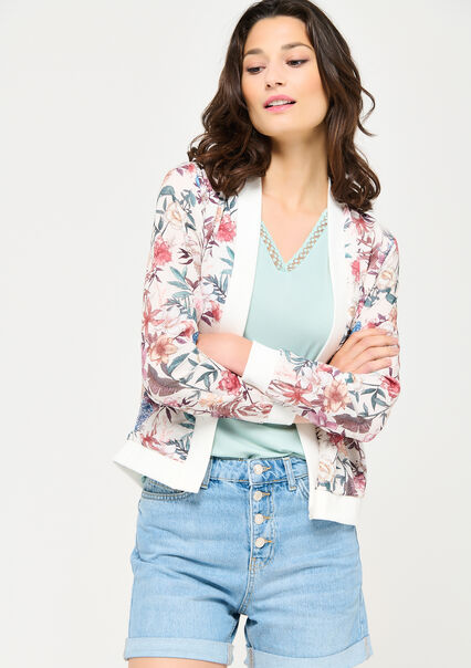 Open jacket with colourful floral print - NATURAL WHITE - 09100529_2510