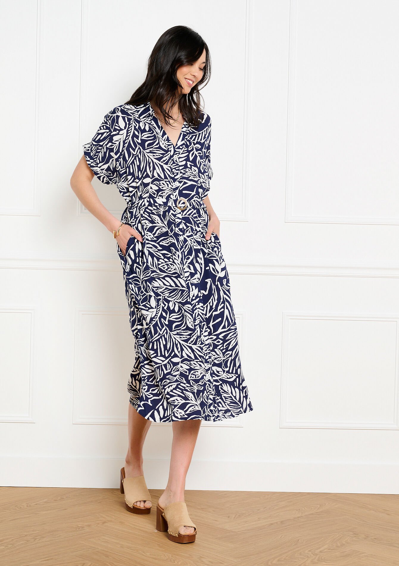 Robe chemise midi imprimée - NAVY BASIC - 08104359_2723