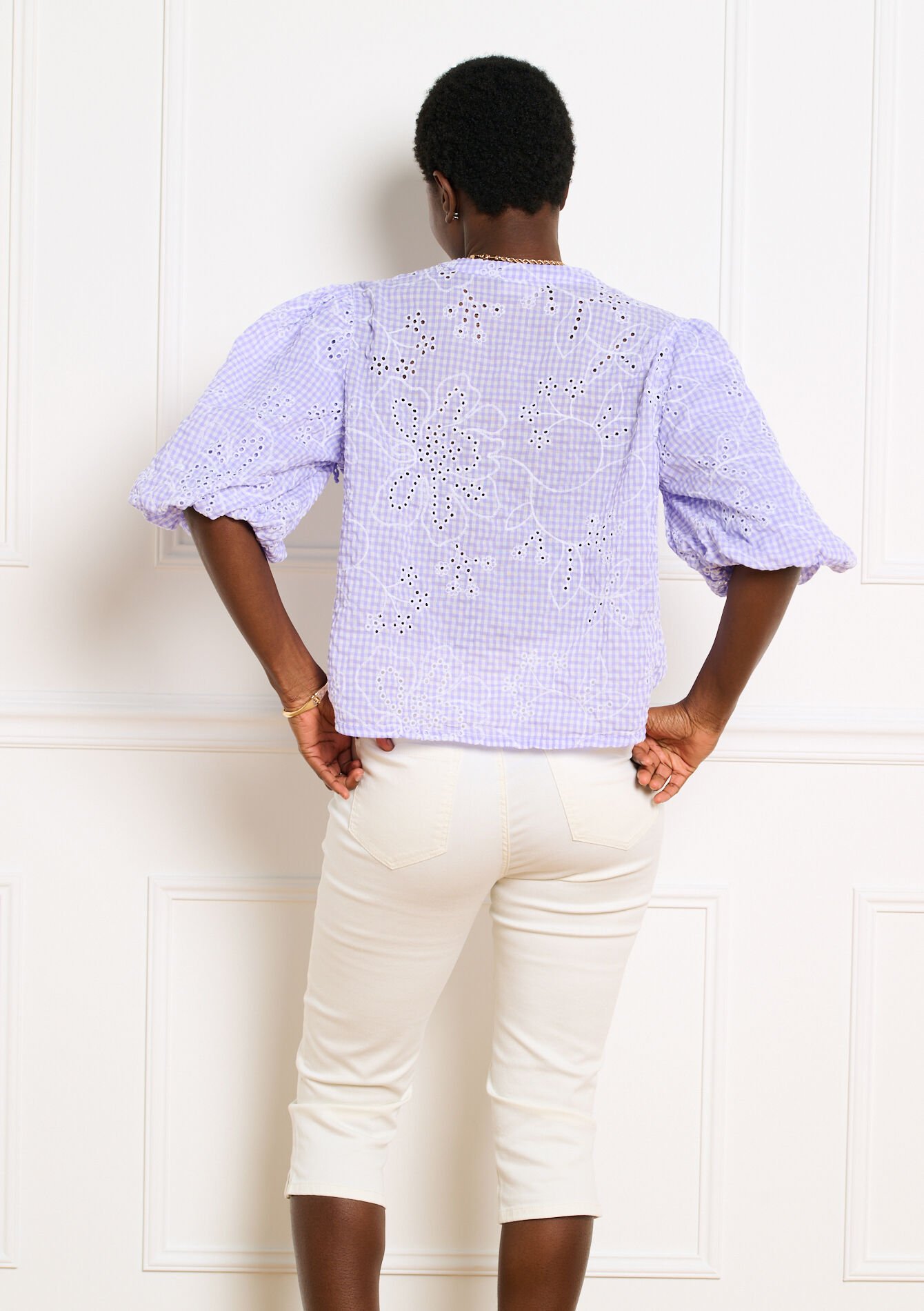 Geborduurde blouse wijde mouwen - PASTEL LILAC - 05703071_1493