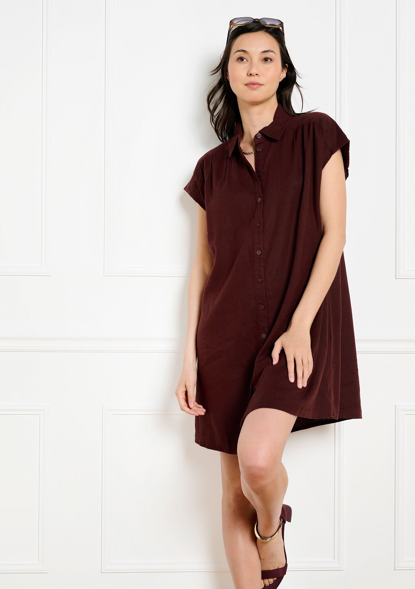 Clean short shirt dress - BROWN DARK CHOCOLATE - 08104334_3720