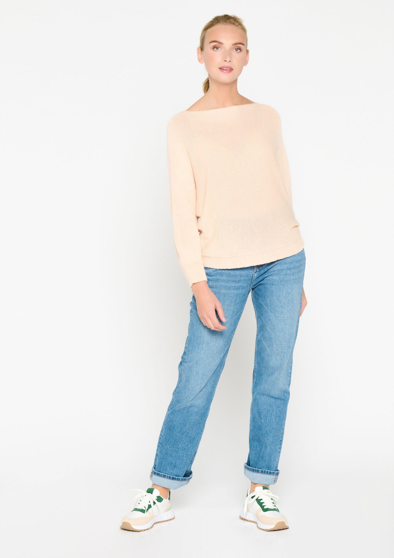 Pullover with batwing sleeves - NUDE PINK - 04006057_1301