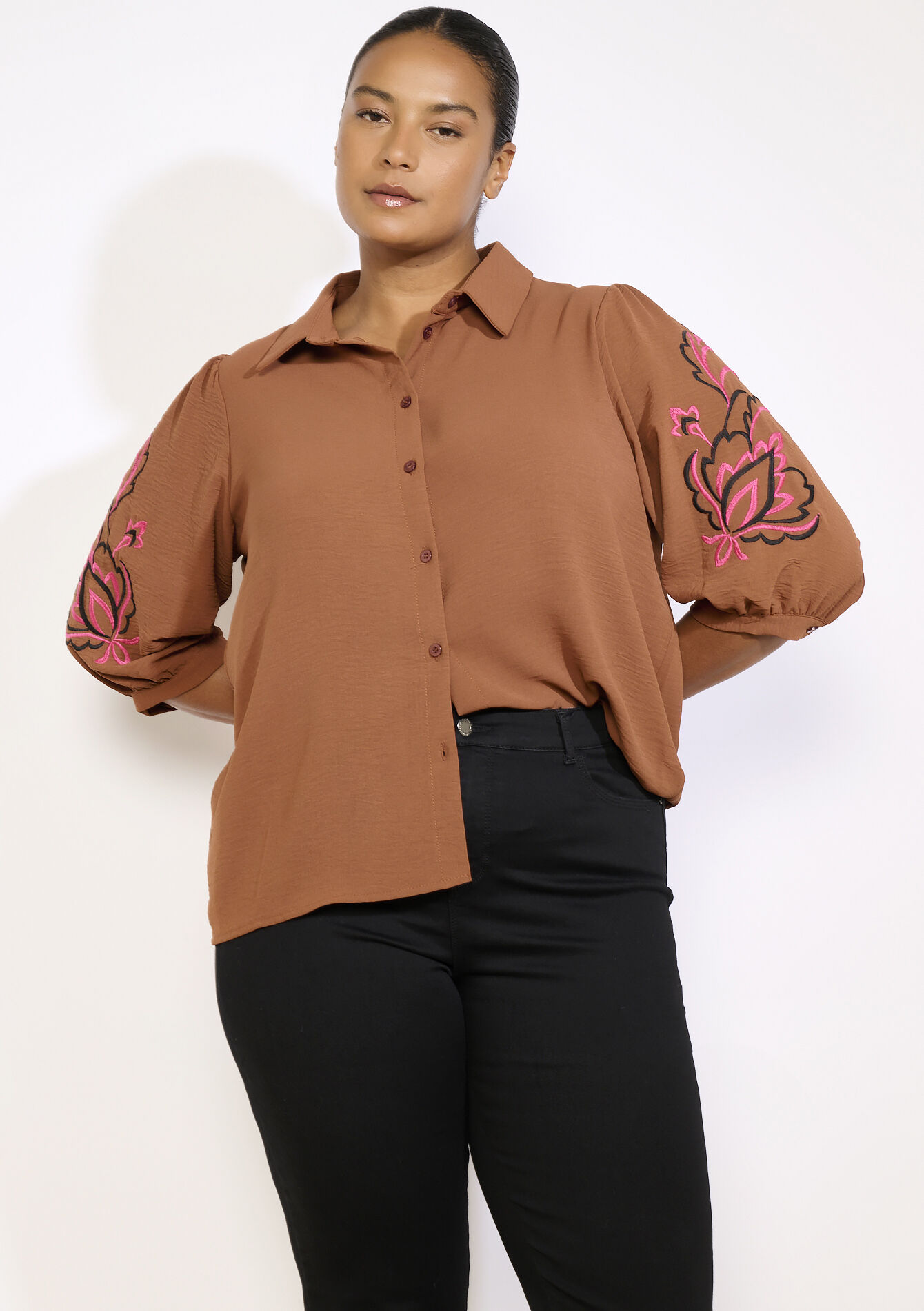 Chemise brodée manches 3/4, , back