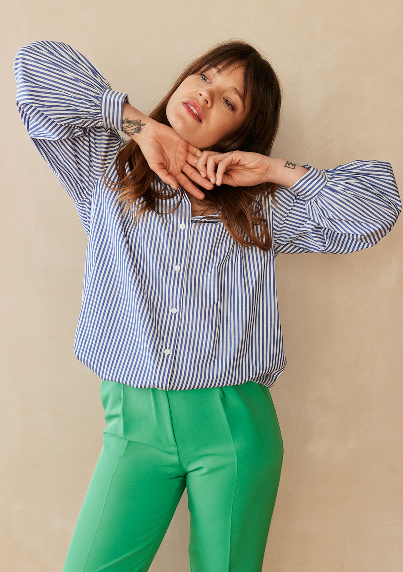 Oversized poplin shirt with stripes, Oversized poplin shirt with stripes - DARK BLUE - 05702437_0501