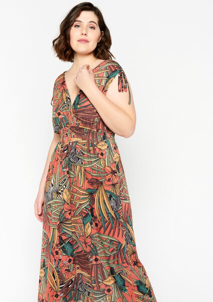 Maxi-jurk met tropische print - BROWN DARK CHOCOLATE - 08601565_3720
