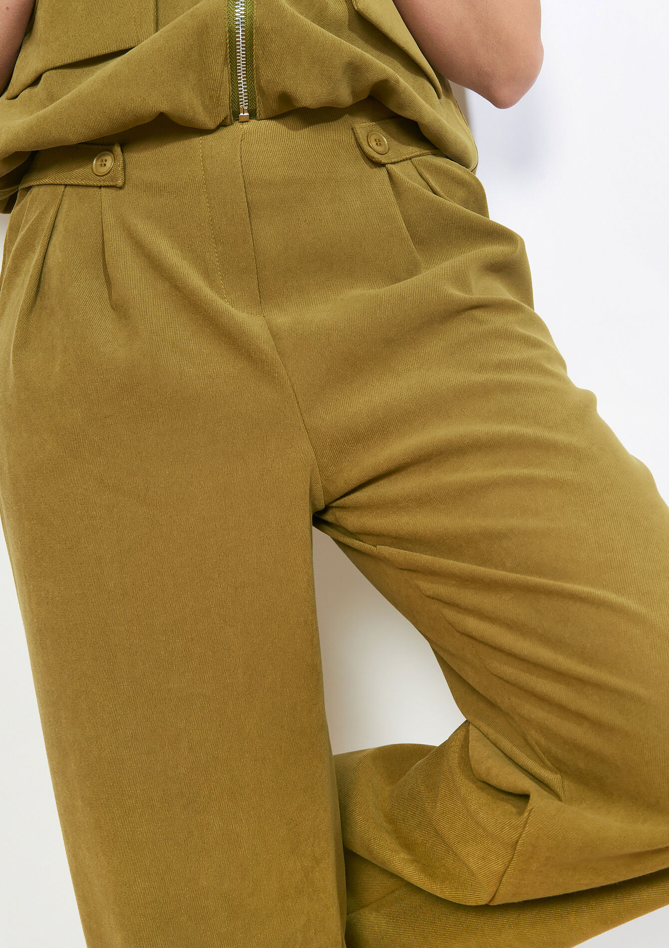 Wijde high-rise broek - GREEN MOSS - 06601114_4504