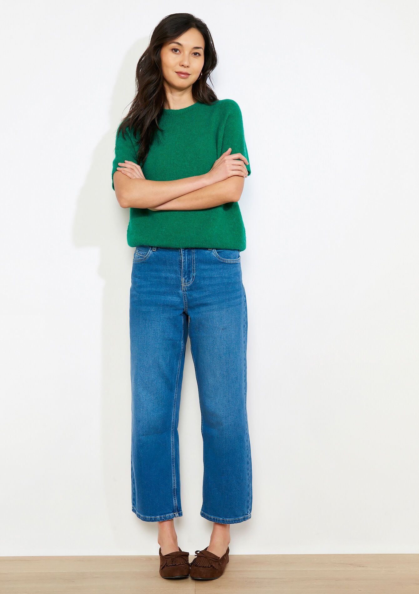 Gebreide trui met korte mouw - GREEN EMERALD - 04007206_4511