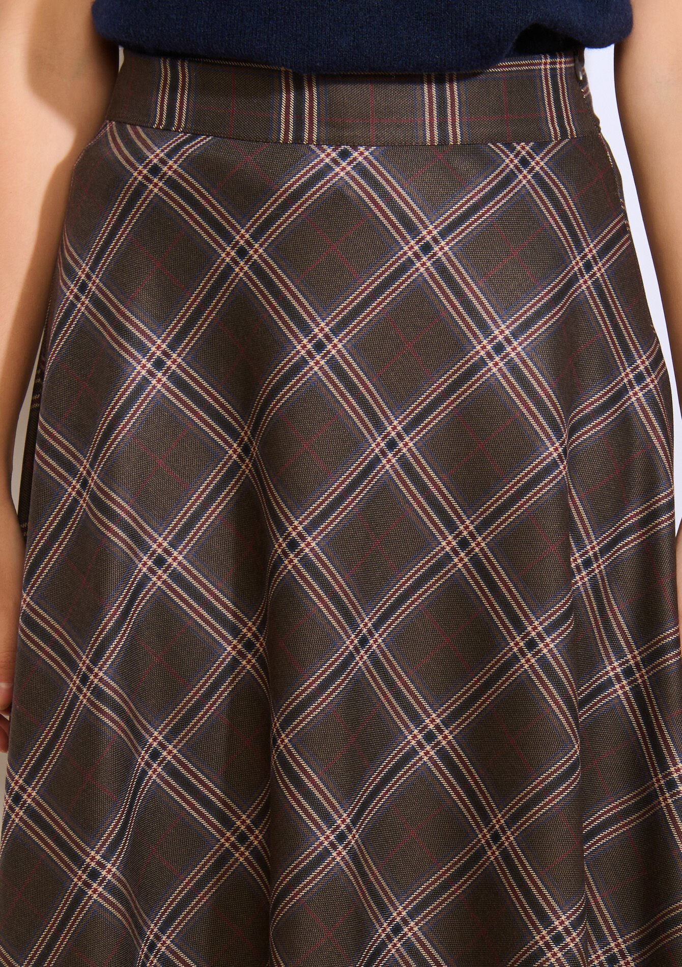 Geruite maxi rok met flair, Geruite maxi rok met flair - BROWN DARK CHOCOLATE - 07101456_3720