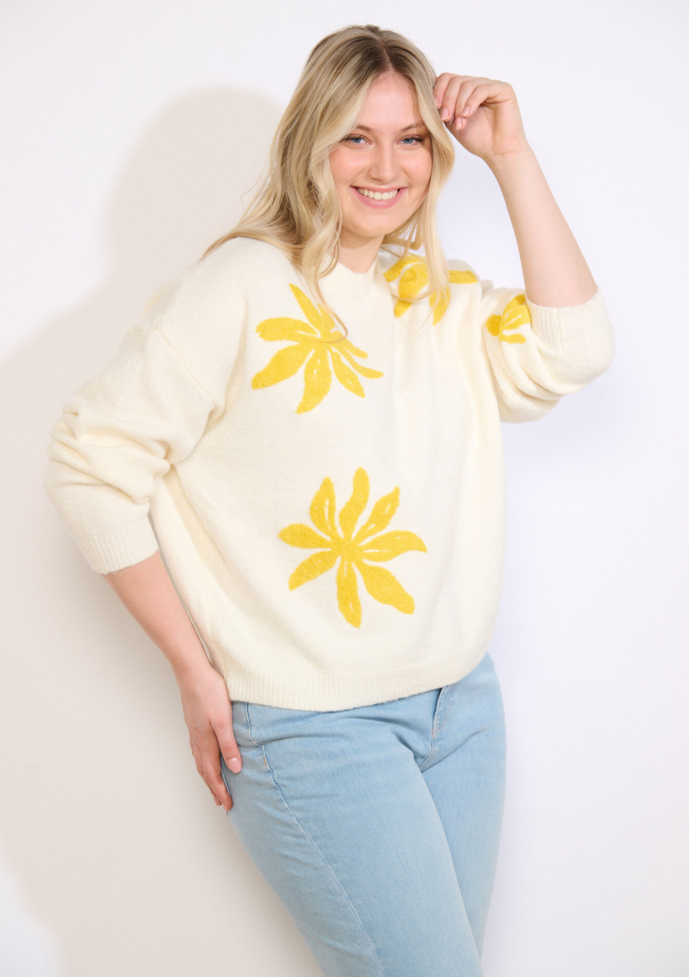 Textured floral knit sweater - VANILLA WHITE - 04007171