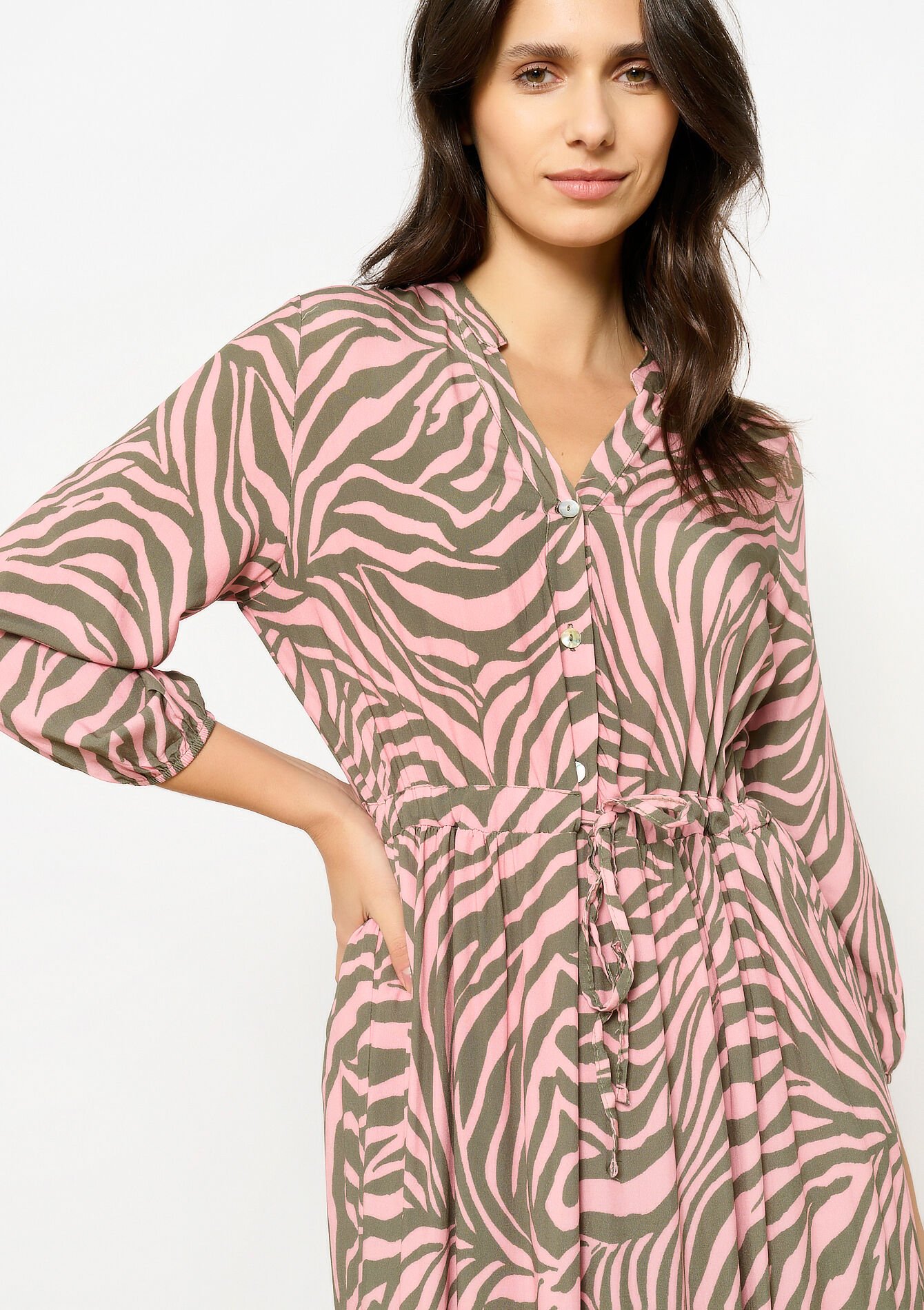 Maxi-jurk met zebranprint, Maxi-jurk met zebranprint - KHAKI FADED - 08103996_4326