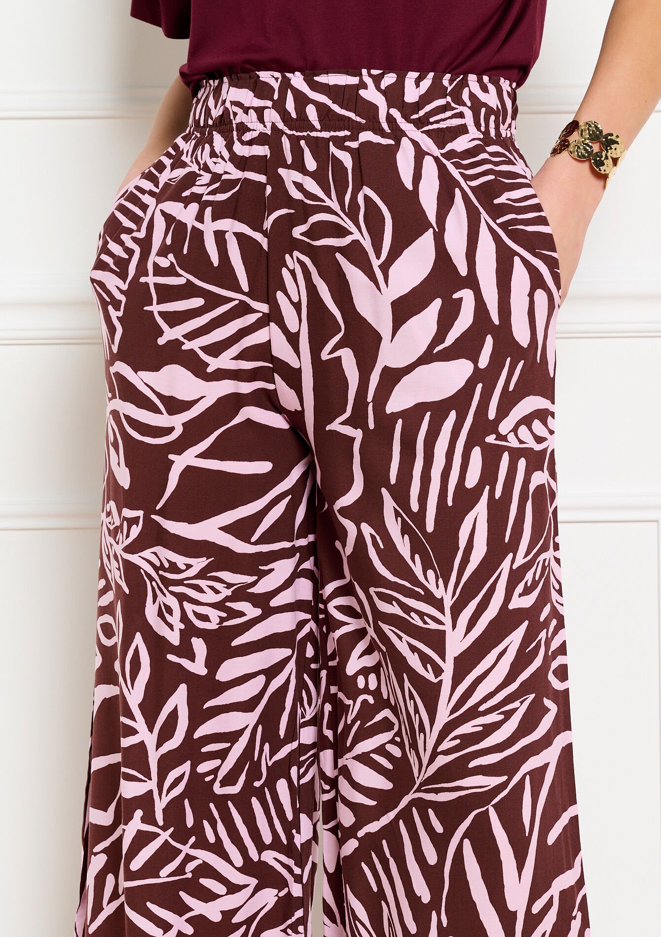 Wijde broek met print - BROWN DARK CHOCOLATE - 06601066_3720
