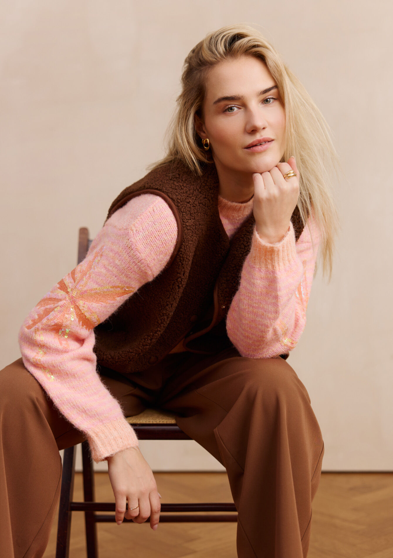 Mouwloos vest met textuur, , back