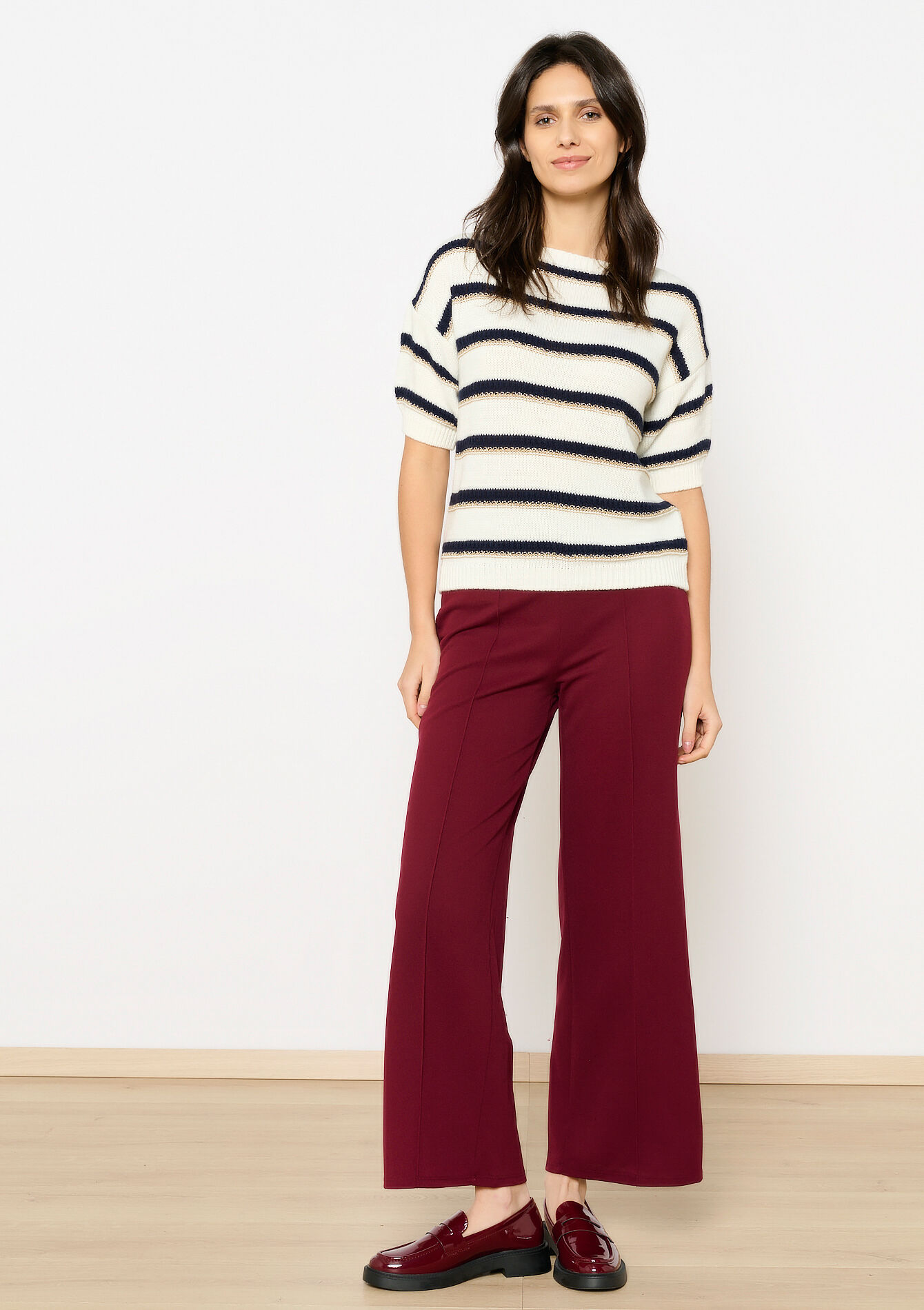 Pull à rayures à manches courtes, Pull à rayures à manches courtes - VANILLA WHITE - 1122805