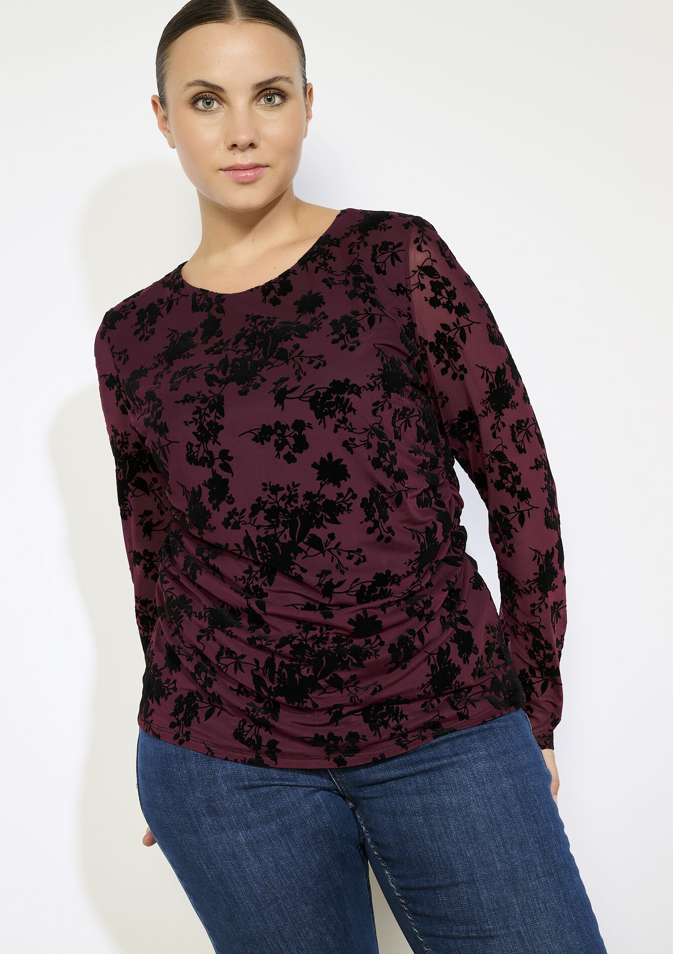 Top en velours floral, Top en velours floral - BORDEAUX WINE - 02100318_5514
