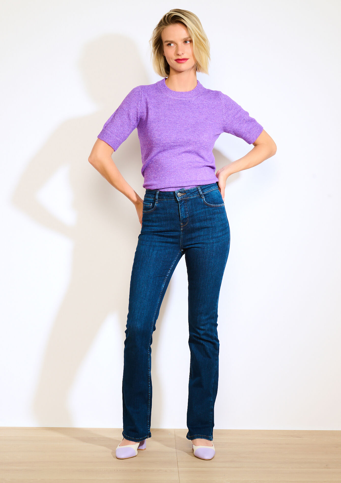 Bootcut jeans met hoge taille, Bootcut jeans met hoge taille - DARK BLUE - 22000595_0501