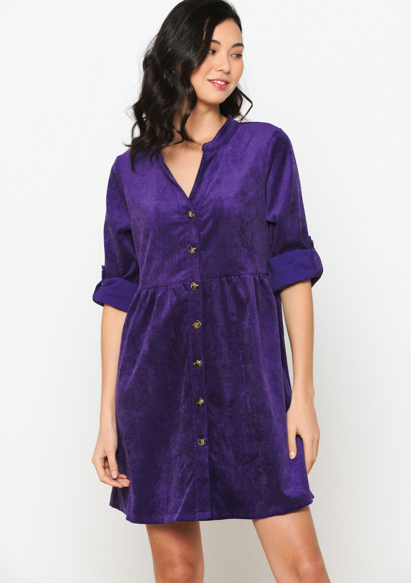 Robe-chemise en velours côtelé, Robe-chemise en velours côtelé - PURPLE - 08103467_5902