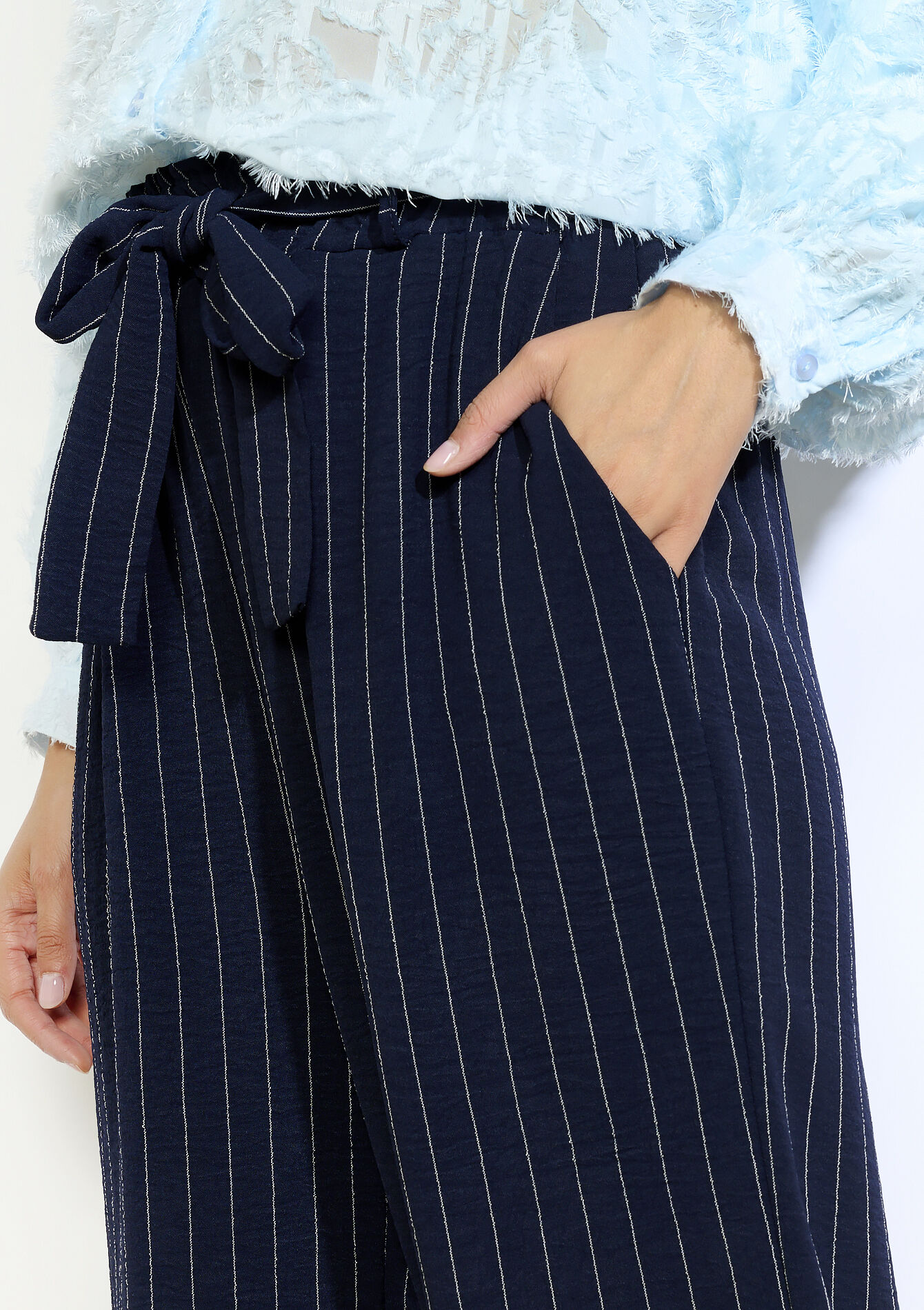 Pantalon fluide à rayures - NAVY BASIC - 06601040_2723