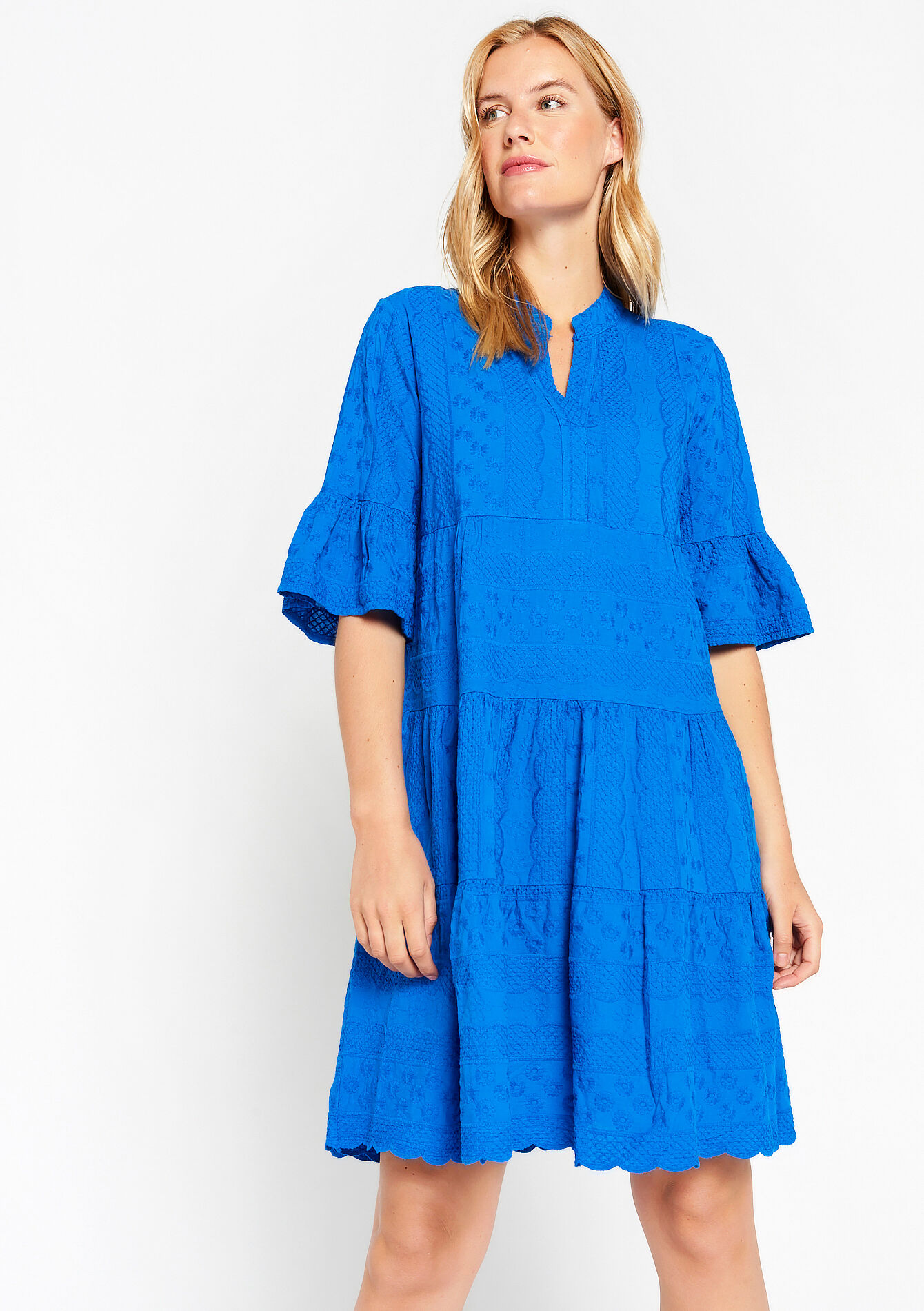 A-lijn jurk met broderie, A-lijn jurk met broderie - ELECTRIC BLUE - 08103270_1619