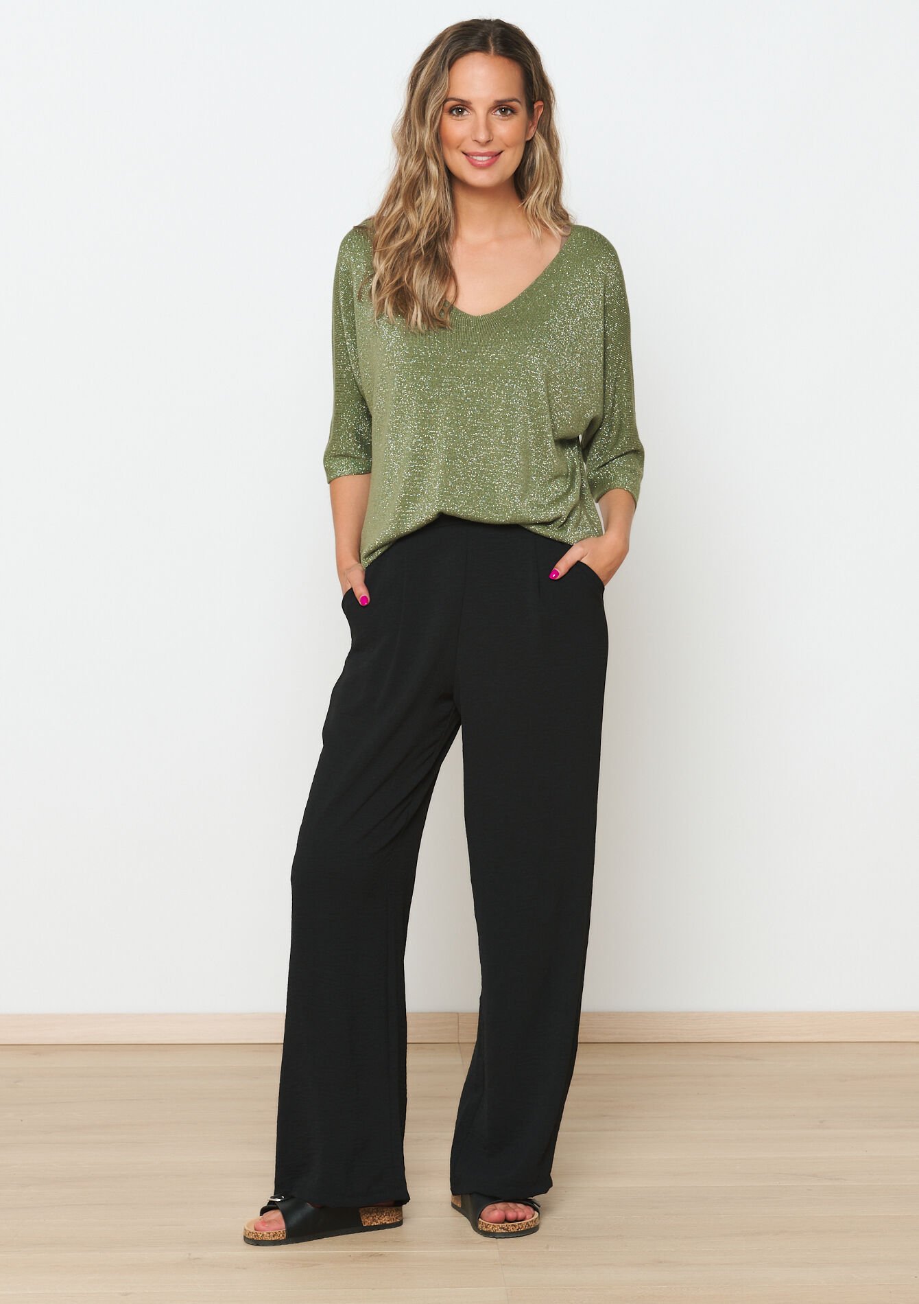 Fijngebreide trui met lurex - KHAKI MED - 04006552_4327