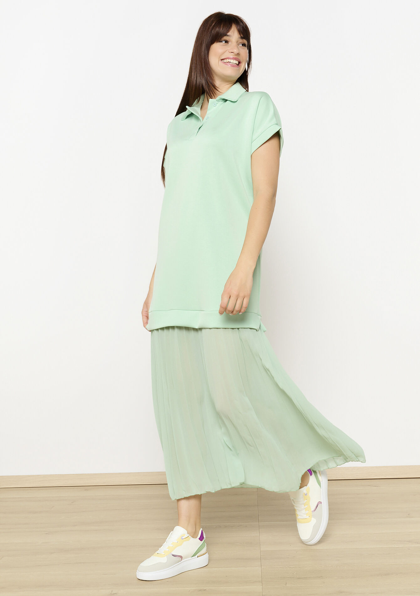 Robe polo plissée, Robe polo plissée - MINT GREEN - 08104089_1723