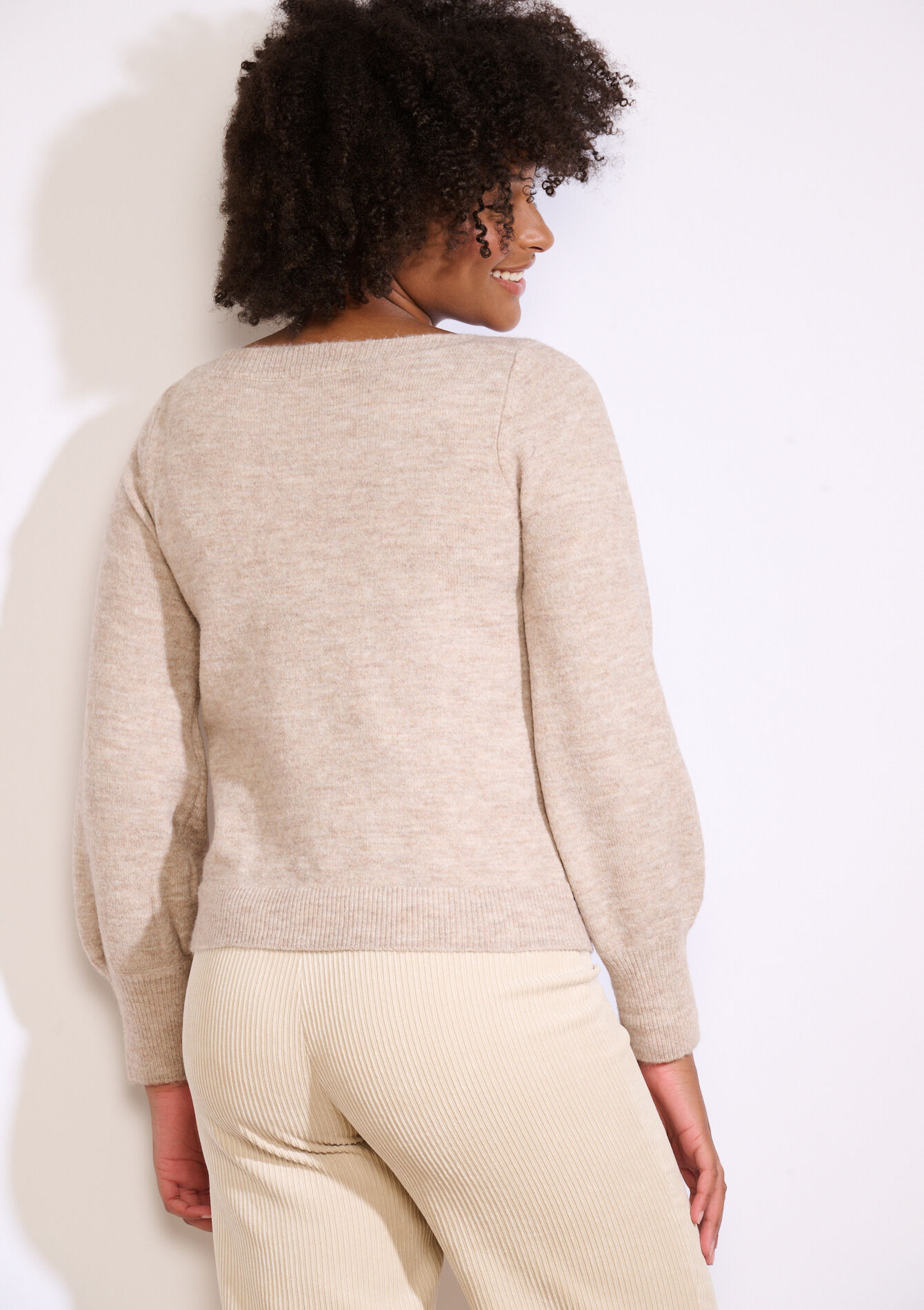 Trui met knopen op mouw, Trui met knopen op mouw - BEIGE CHINE - 04006915_4025