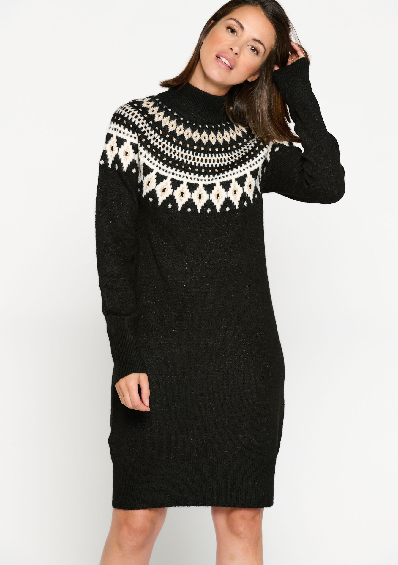 Robe pullover avec jacquard, Robe pullover avec jacquard - BLACK - 08103277_1119