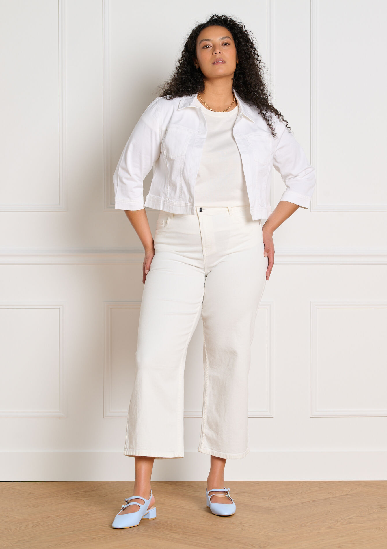 Cropped cotton twill jacket - OPTICAL WHITE - 09101123_1019