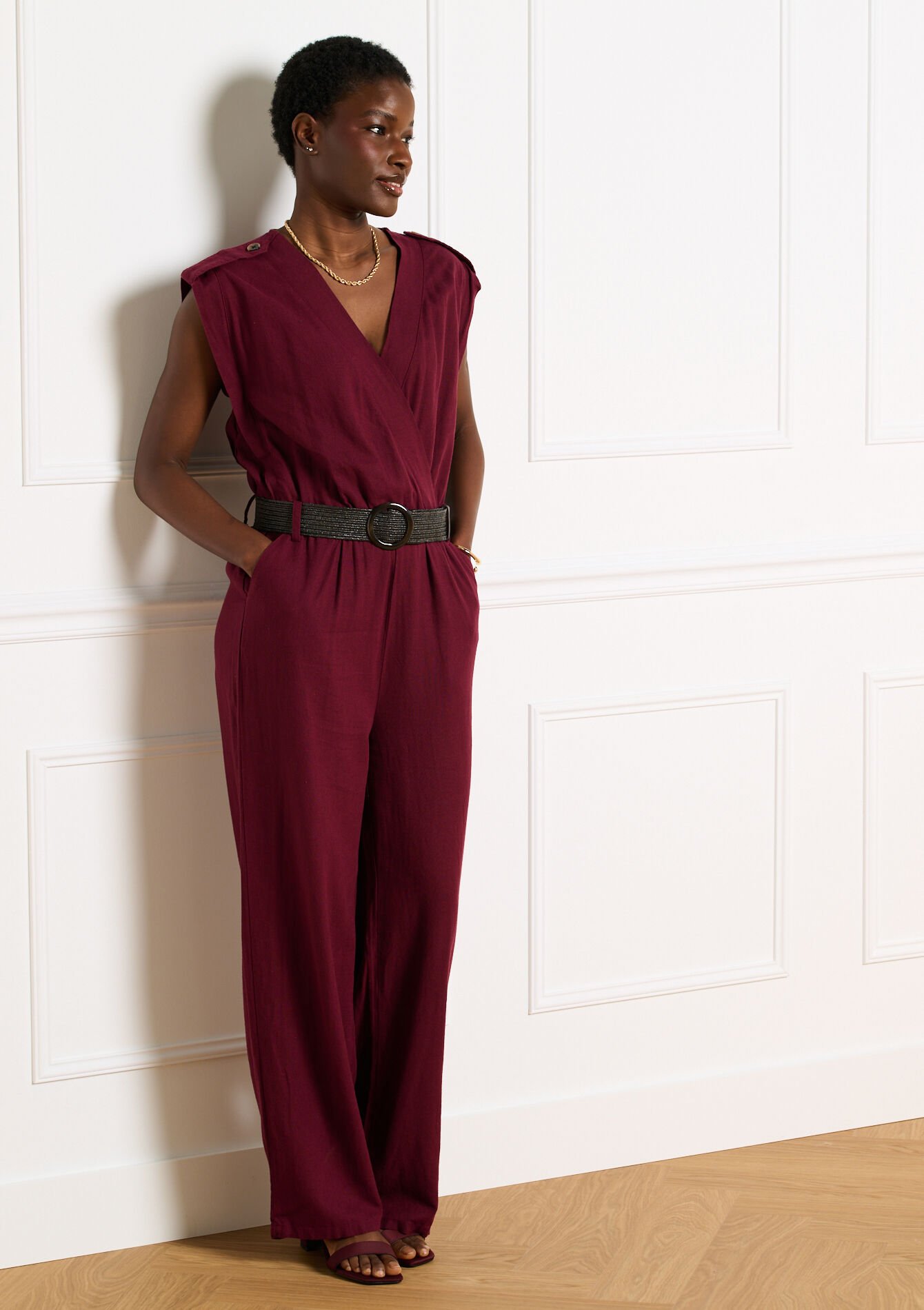 Ceintuur jumpsuit met overslag, Ceintuur jumpsuit met overslag - AUBERGINE - 06004673_1537