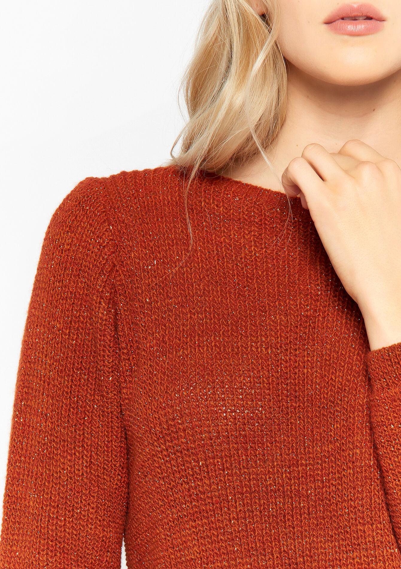 Pullover en lurex avec noeud, Pullover en lurex avec noeud - ORANGE SPICY - 04006062_5555
