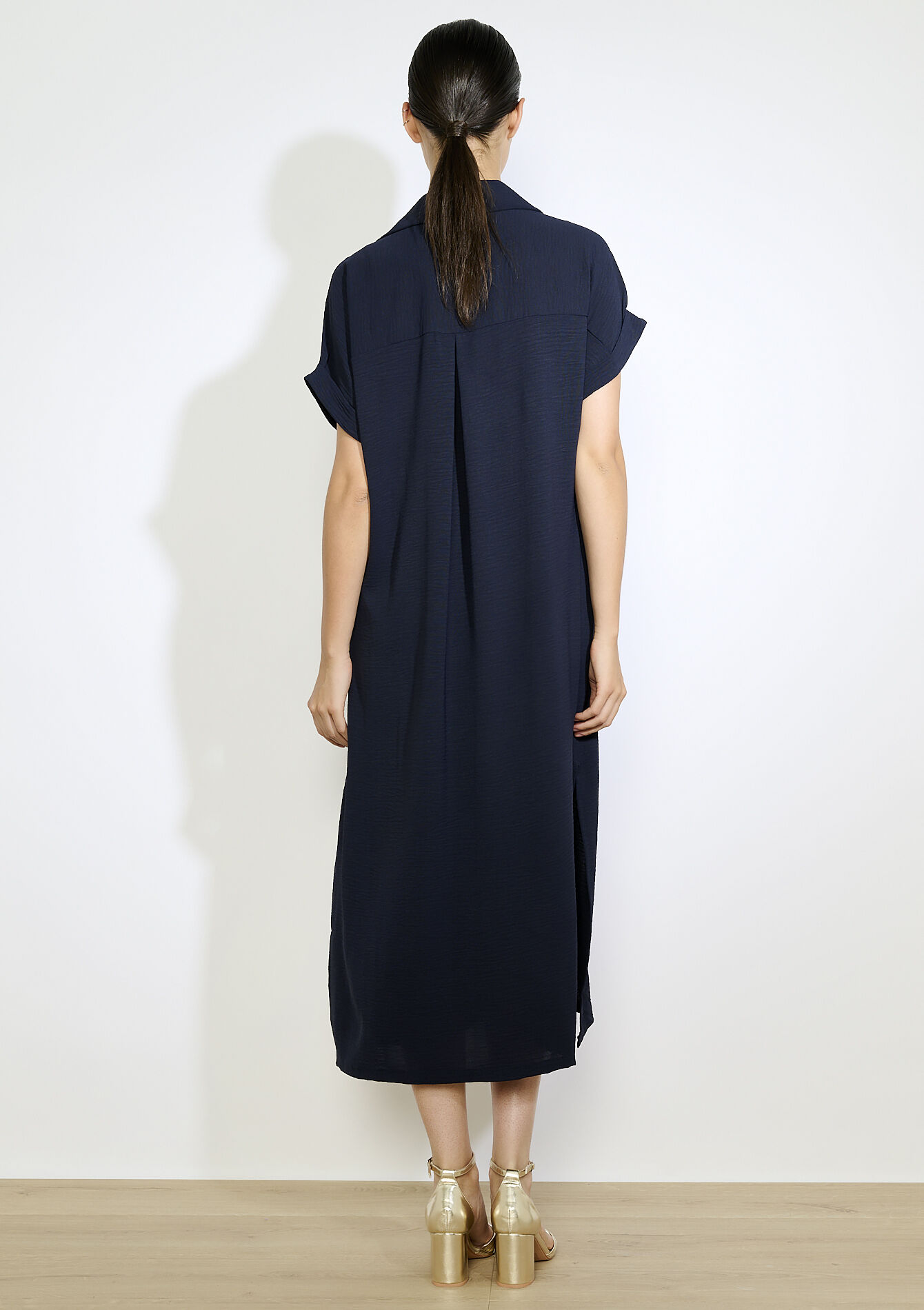 Robe-chemise en tissu crêpé, Robe-chemise en tissu crêpé - KHAKI MED - 08104037