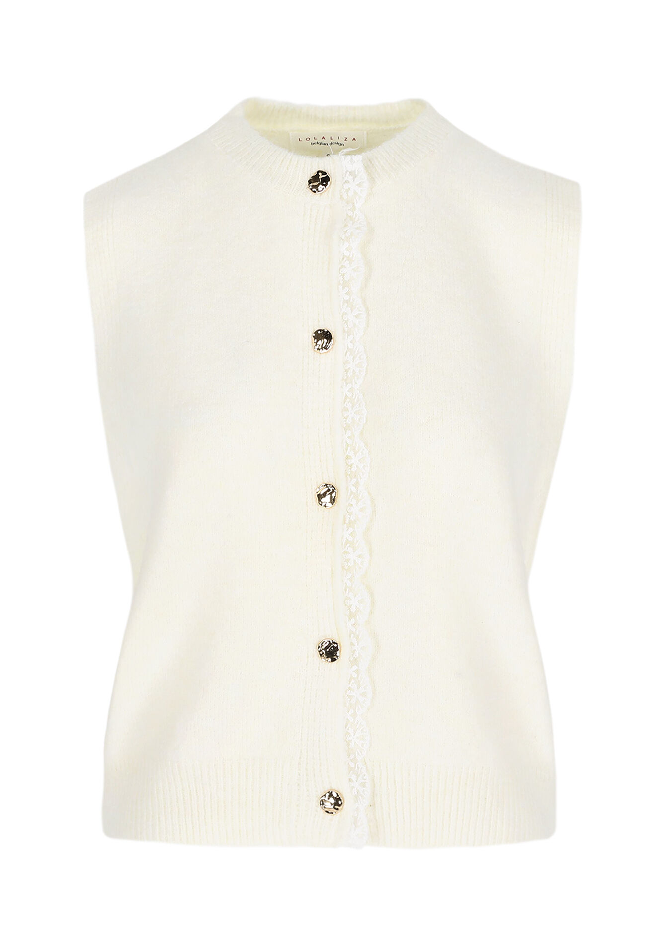 Mouwloze zachte cardigan met knopen - VANILLA WHITE - 04101322_1013