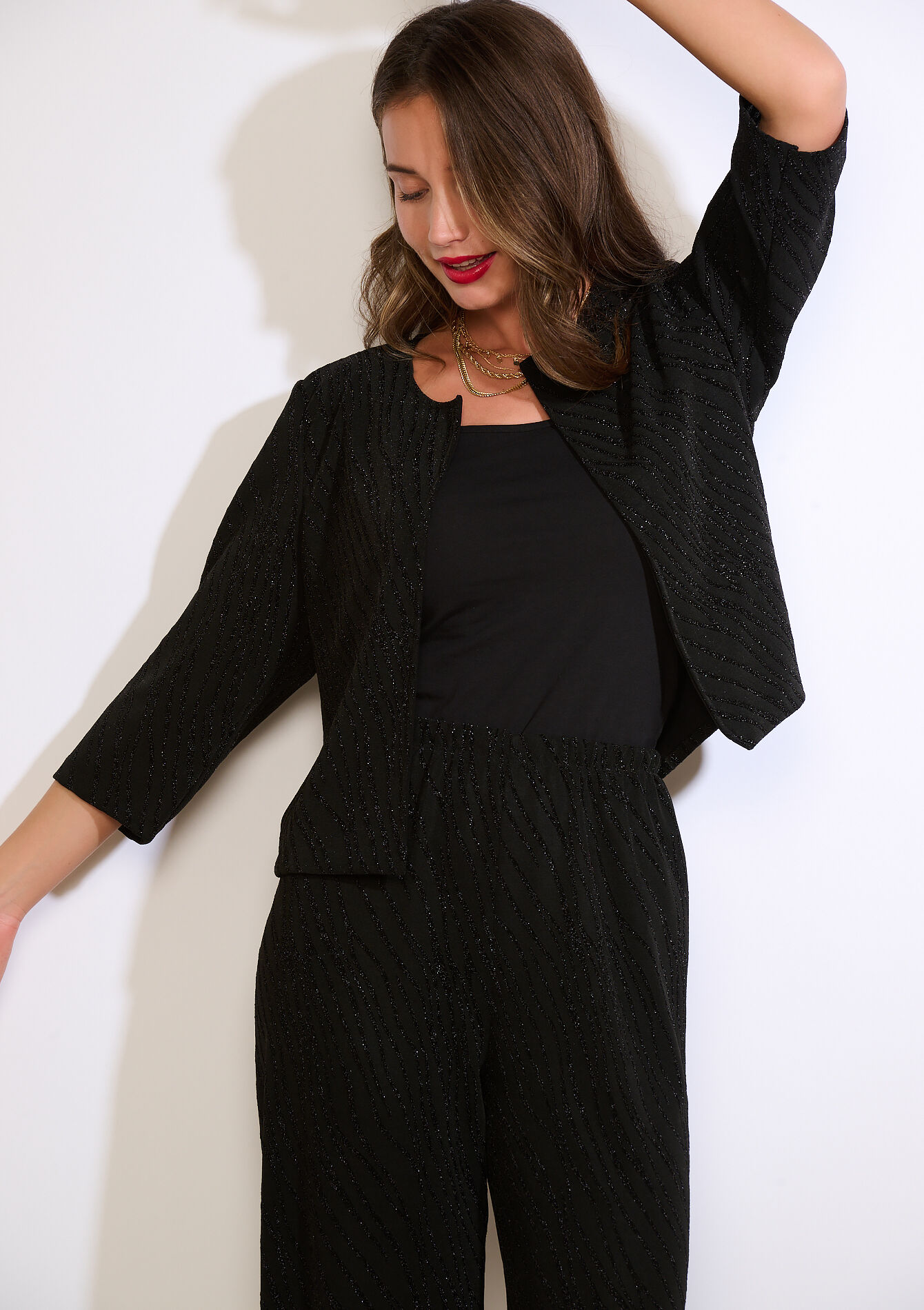 Korte zebra lurex blazer, Korte zebra lurex blazer - BLACK - 09101156_1119