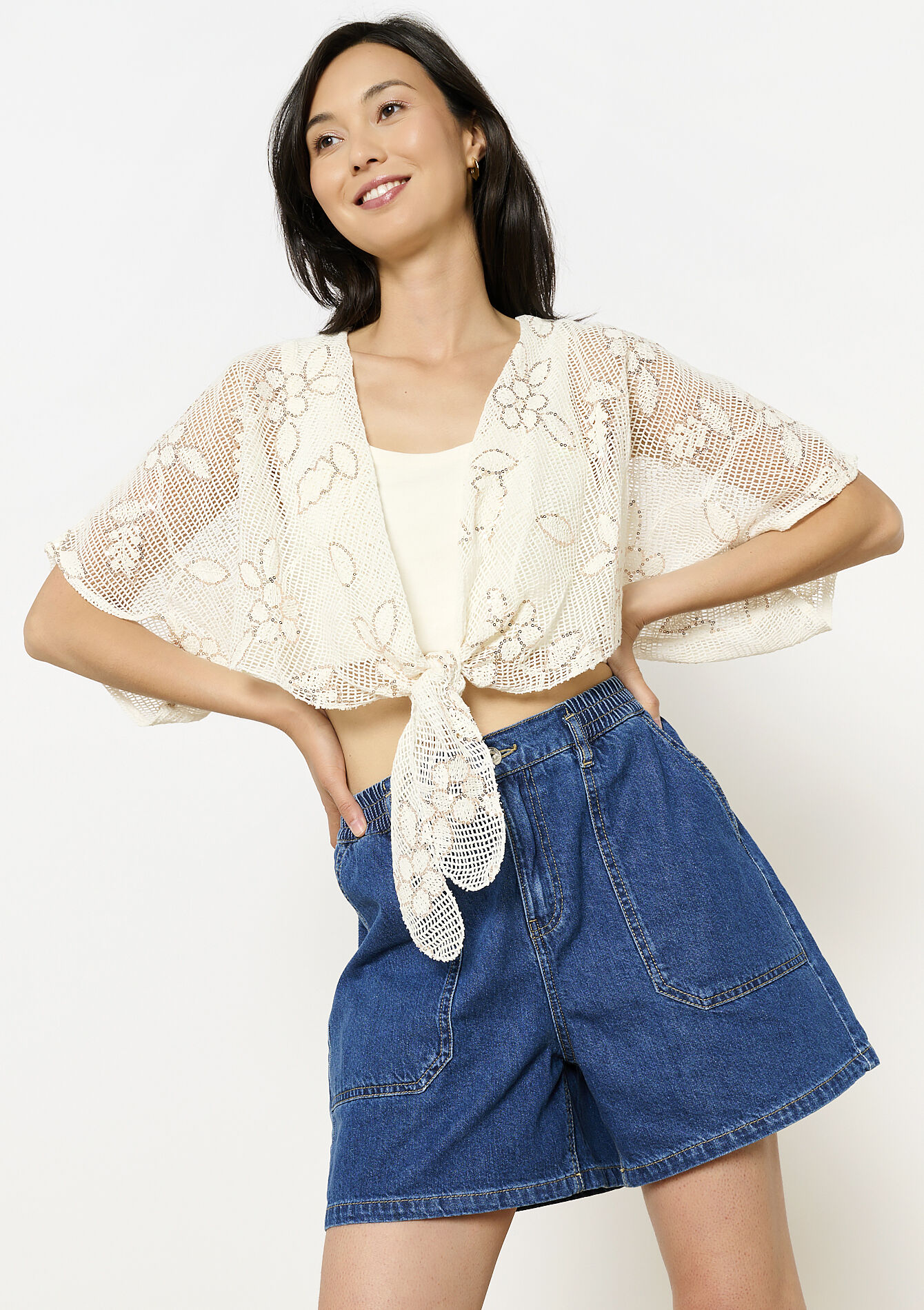 Boléro dentelle noué, Boléro dentelle noué - OPTICAL WHITE - 05702889_1019