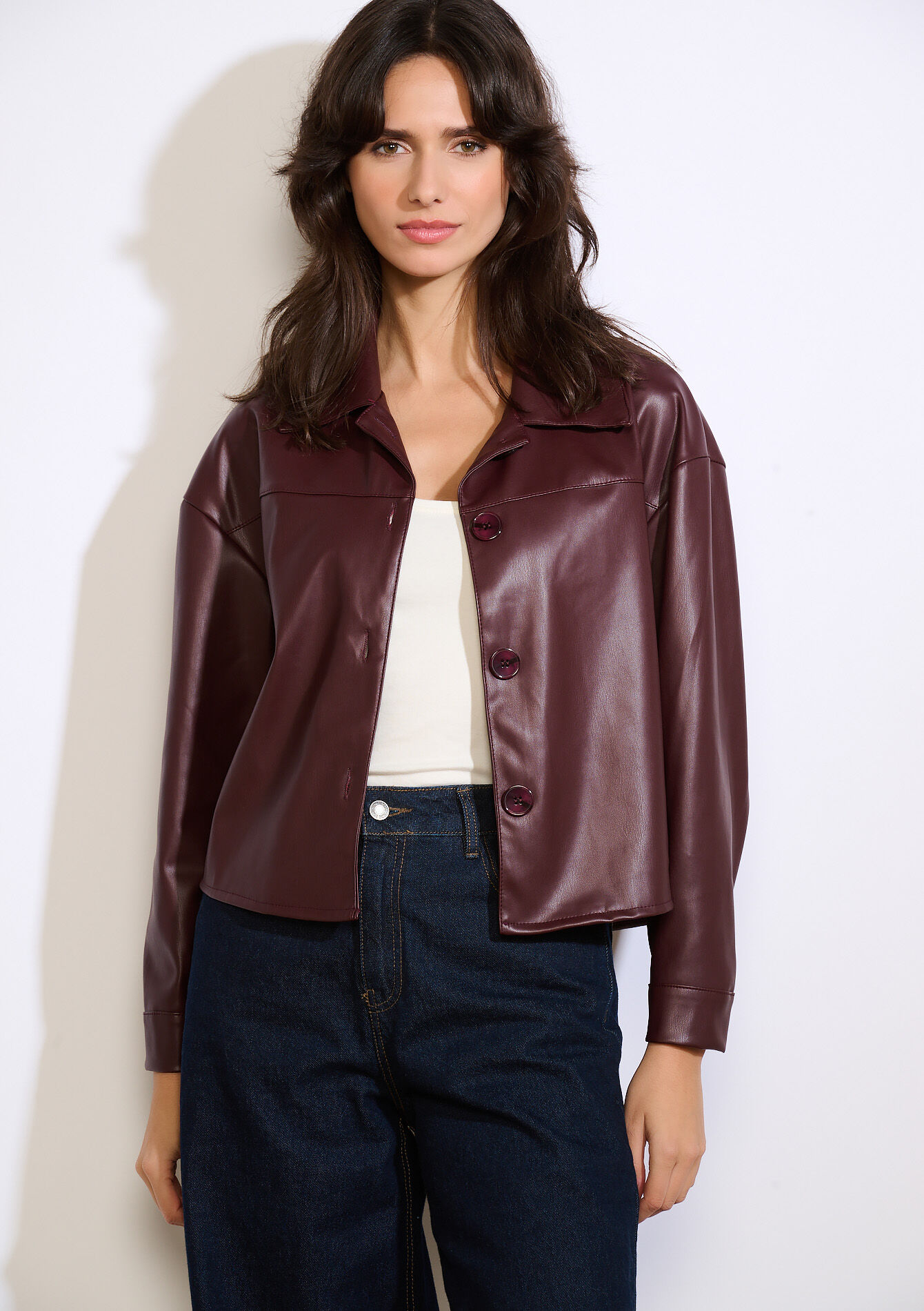 Overshirt van imitatieleer, Overshirt van imitatieleer - BORDEAUX WINE - 09101132_5514