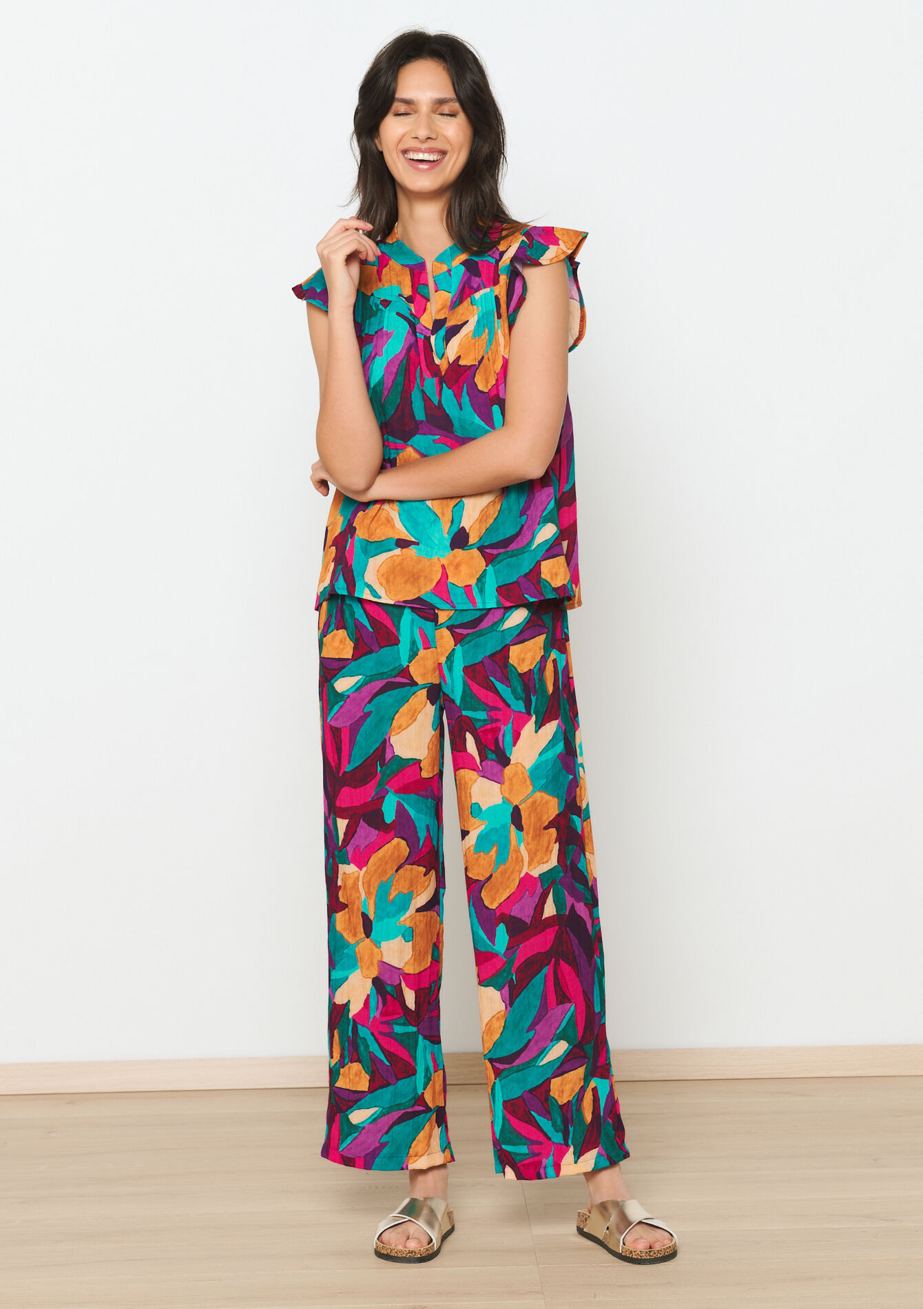 Blouse with watercolour print, Blouse with watercolour print - FUSCHIA PINK - 05702470_1465