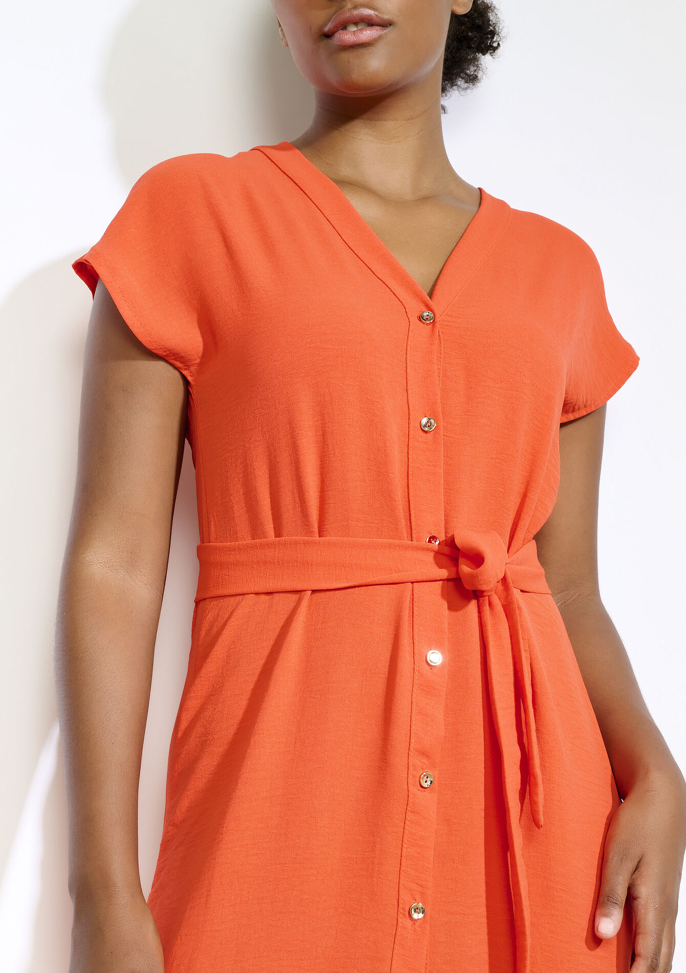 Buttoned midi shirt dress, Buttoned midi shirt dress - BLACK - 08104243