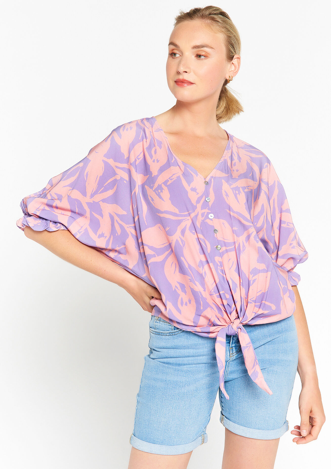Blouse with batwing sleeves - PASTEL LILAC - 05702236_1493