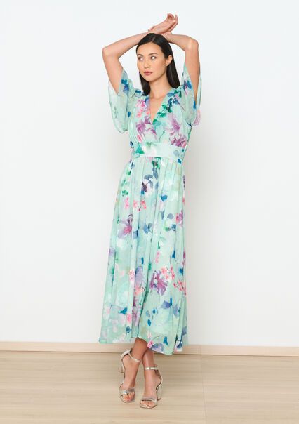 Maxi dress with floral print - MINT GREEN - 08103642_1723