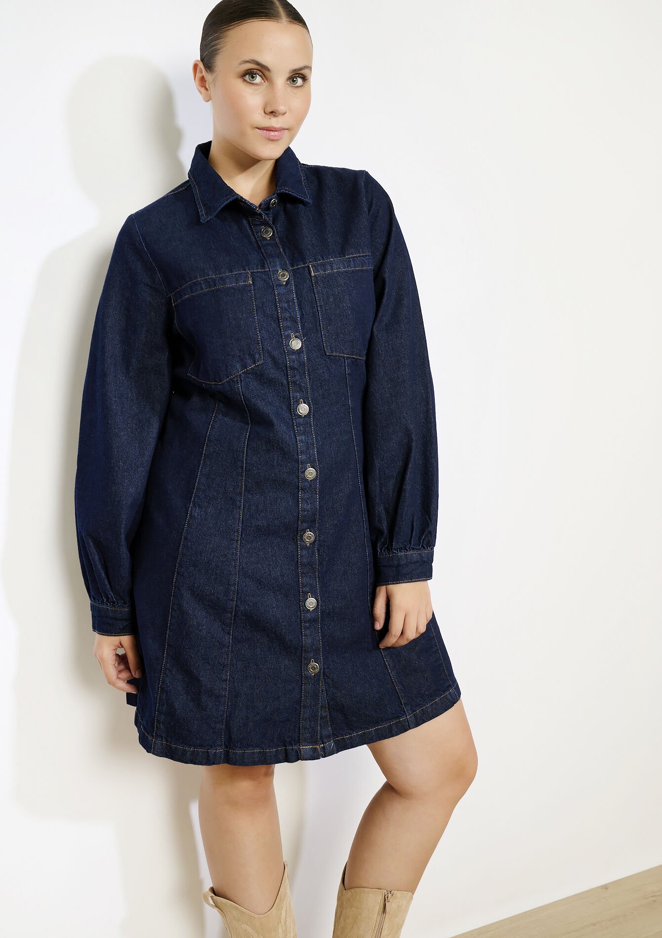 Denim overhemdjurk - DARK BLUE - 08104178_0501